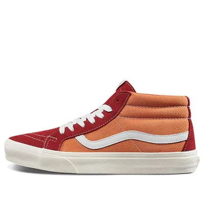 Vans Sk8-mid Retro Mid-top Casual Skate Shoes Unisex Red Orange Splicing 'orange Red' In Brown
