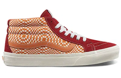 Vans Sk8-mid Retro Mid-top Casual Skate Shoes Unisex Red Orange Splicing 'orange Red' In Brown