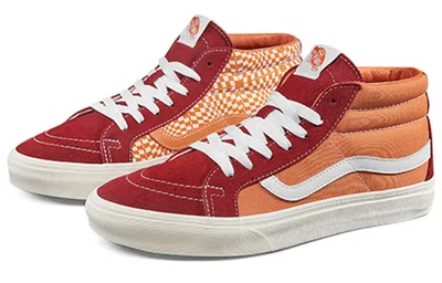 Vans Sk8-mid Retro Mid-top Casual Skate Shoes Unisex Red Orange Splicing 'orange Red' In Brown