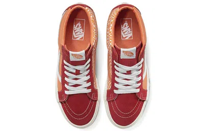 Vans Sk8-mid Retro Mid-top Casual Skate Shoes Unisex Red Orange Splicing 'orange Red' In Brown