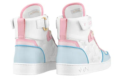 Pre-owned Louis Vuitton (wmns)  Boombox Ankle Sneakers 'white Monogram With Pink And Blue'