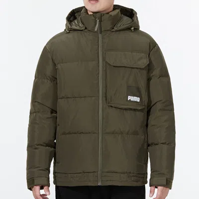 Puma Hoodie Loose Down Jacket 'olivegreen' In Green