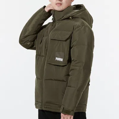 Puma Hoodie Loose Down Jacket 'olivegreen' In Green