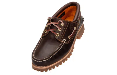 Timberland Authentic Brown Loafers With Embossed Logo On The Side In Leather Man