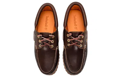 Timberland Authentic Brown Loafers With Embossed Logo On The Side In Leather Man