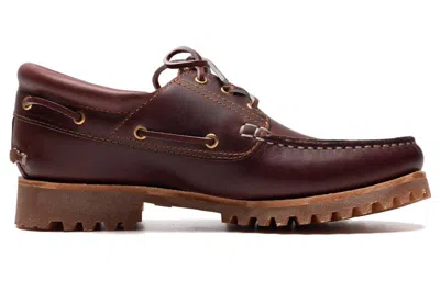 Timberland Authentic Brown Loafers With Embossed Logo On The Side In Leather Man