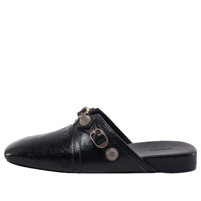 Balenciaga Cozy Cagole Leather Flat Mules In Black