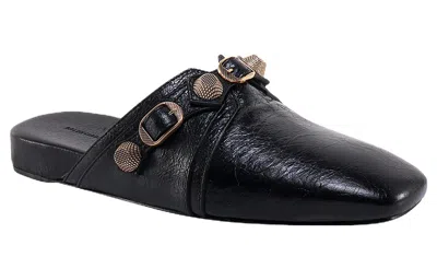 Balenciaga Cozy Cagole Leather Flat Mules In Black
