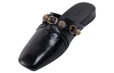 Balenciaga Cozy Cagole Leather Flat Mules In Black
