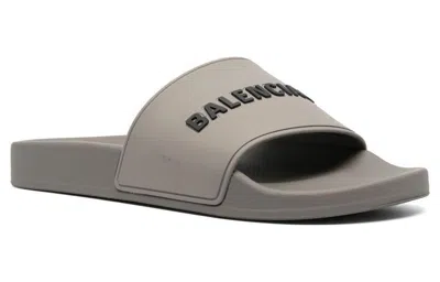 Balenciaga Raised-logo Slides In Gray
