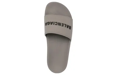 Balenciaga Raised-logo Slides In Gray