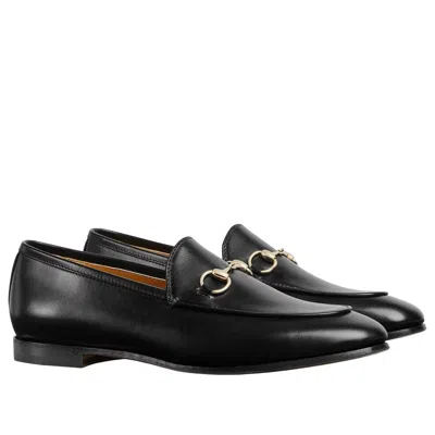 Gucci Women Black Calf Leather Moc Stitching Signature Horsebit Detail Almond Toe Slip-on Style Bran In Black