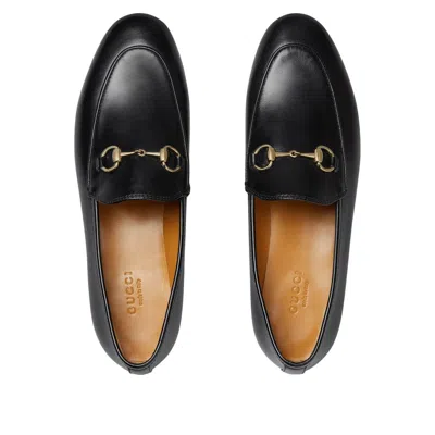 Gucci Women Black Calf Leather Moc Stitching Signature Horsebit Detail Almond Toe Slip-on Style Bran In Black