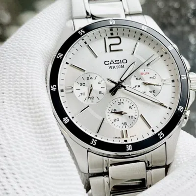 Casio Stainless Steel Waterproof For Men White Dial Mens White Analog