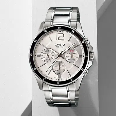 Casio Stainless Steel Waterproof For Men White Dial Mens White Analog