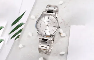 Casio Waterproof Stainless Steel Strap Unisex Mens Silver Analog In Metallic