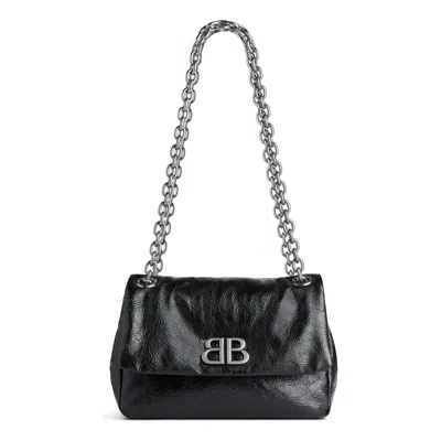 Balenciaga Monaco Mini Textured-leather Shoulder Bag In Black