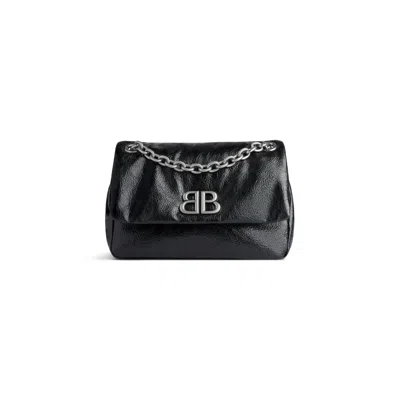 Balenciaga Monaco Mini Textured-leather Shoulder Bag In Black