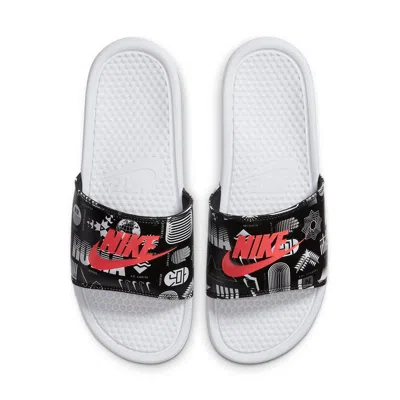 Nike Benassi Jdi Print White Black Slippers 'white Black' In Multi