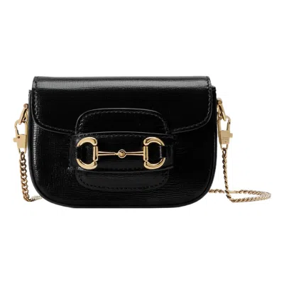 Gucci 1955 Horsebit Mini Grained-leather Shoulder Bag In Black