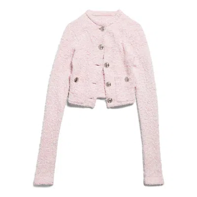 Balenciaga Pink Cotton Blend Tweed Cropped Cardigan