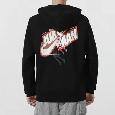 Air Jordan Men's  Logo Casual Fleece Lined Hooded Thicken Sports Long Sleeves Black Jacket