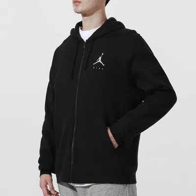 Air Jordan Men's  Logo Casual Fleece Lined Hooded Thicken Sports Long Sleeves Black Jacket