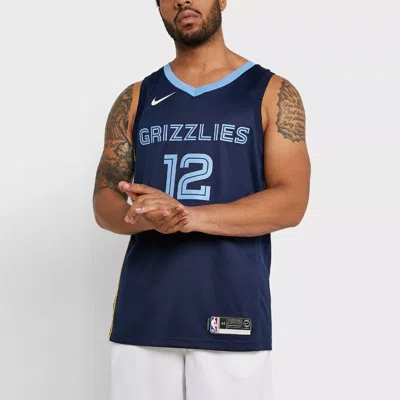 Nike Nba Team Limited Jersey Sw Fan Edition Gray Memphis Grizzlies Morant No. 12 Navy Blue Dark Blue In Black