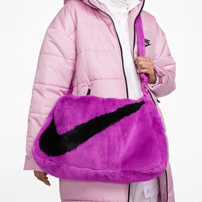 Nike Nsw Faux Fur Tote Bag 'vivid Purple Black' In Multi