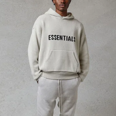 Essentials Fear Of God  Fw20 Knit Logo Hoodie 'oatmeal' In White