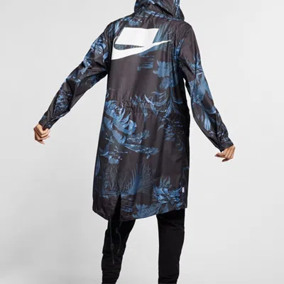 Nike Aop Printed Hooded Parka Coat 'blue Black'