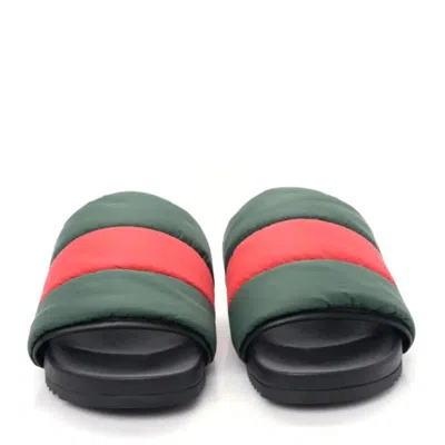 Gucci Web Stripe Padded Slides In Green
