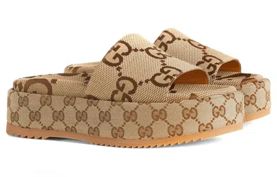 Gucci Angelina Logo-jacquard Coated-canvas Platform Slides