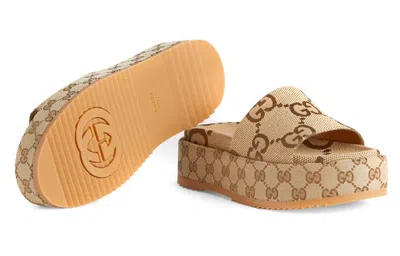 Gucci Angelina Logo-jacquard Coated-canvas Platform Slides