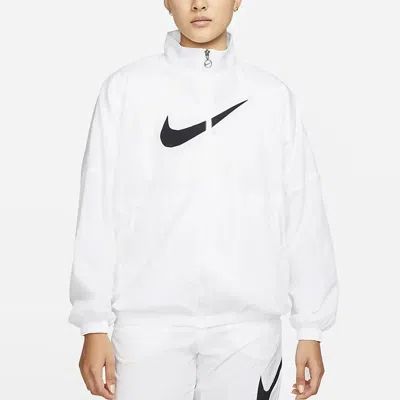 Nike (wmns)  Ss22 Sportswear Essential Logo Pattern Wrinkled Woven Loose Stand Collar Jacket White