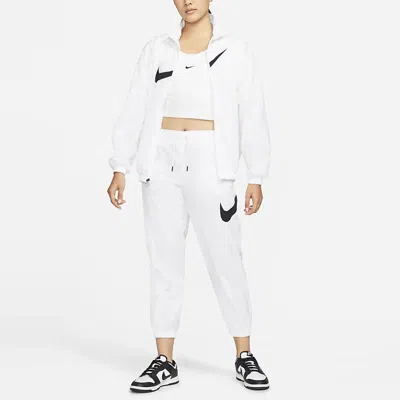 Nike (wmns)  Ss22 Sportswear Essential Logo Pattern Wrinkled Woven Loose Stand Collar Jacket White