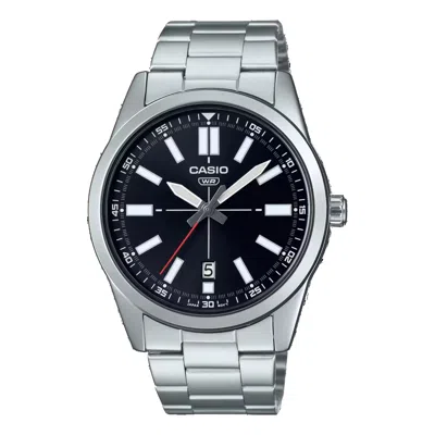 Casio Dress Pointer Display Analog Watch 'steel Black' In Silver