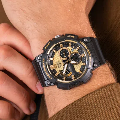 Casio Waterproof Sports Quartz Mens Black/gold Analog