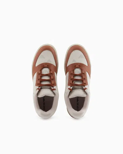Emporio Armani Canvas Sneakers With All-over Eagles In Neutral