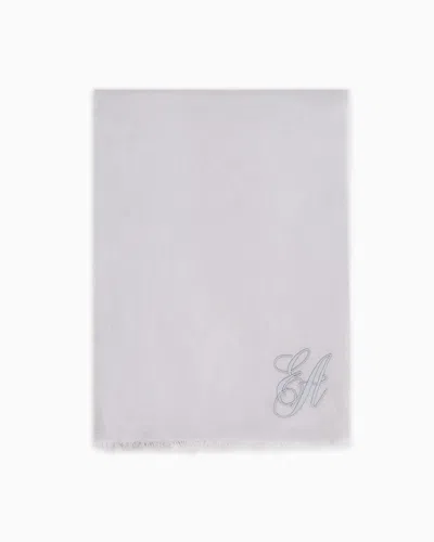 Emporio Armani Oversized Modal Stole With Ea Signature Embroidery In Neutral