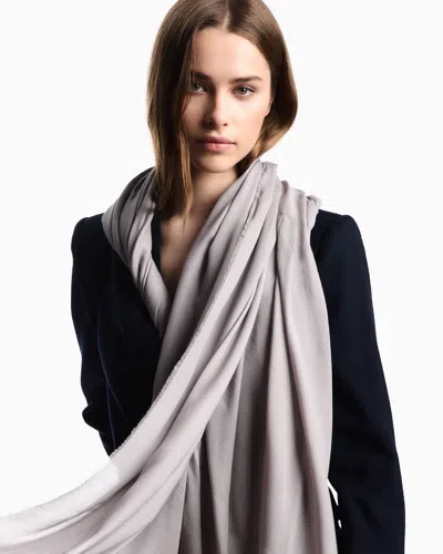 Emporio Armani Oversized Modal Stole With Ea Signature Embroidery In Neutral