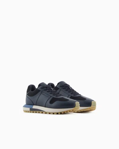 Emporio Armani Leather Sneakers With Felt Details In Multi