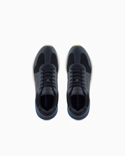 Emporio Armani Leather Sneakers With Felt Details In Multi