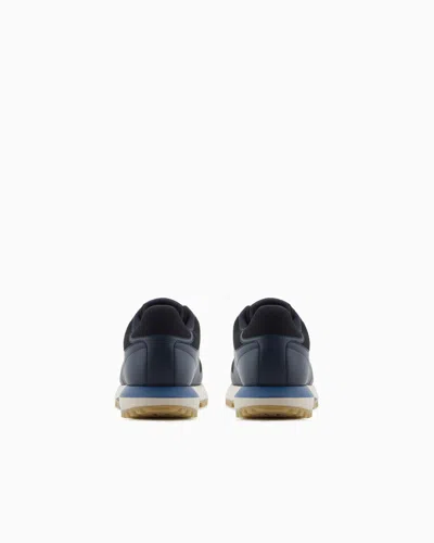Emporio Armani Leather Sneakers With Felt Details In Multi
