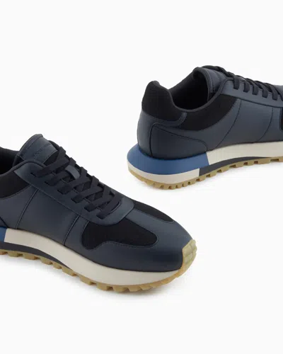 Emporio Armani Leather Sneakers With Felt Details In Multi