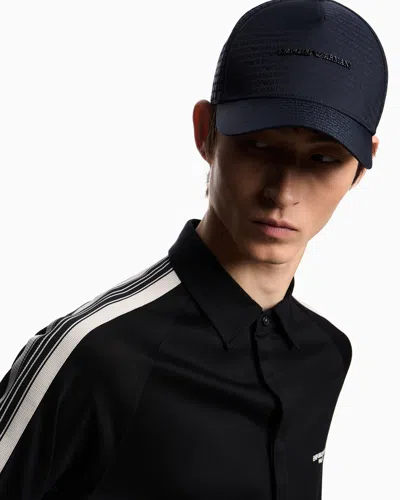 Emporio Armani Jacquard Nylon Baseball Cap With All-over Logo Lettering