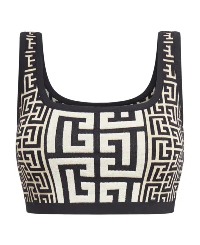Balmain Monogram-jacquard Crop Top