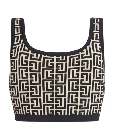 Balmain Monogram-jacquard Crop Top