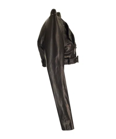 Rick Owens Micro Biker In Black Leather Jackets Black In Black