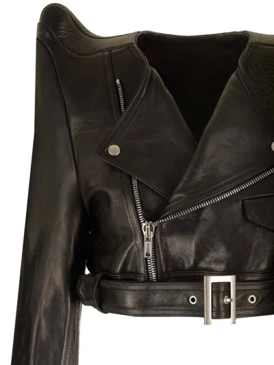 Rick Owens Micro Biker In Black Leather Jackets Black In Black